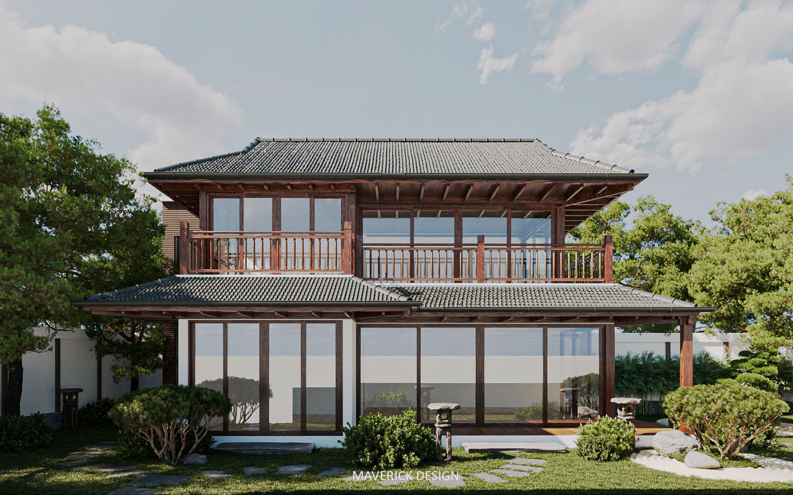 Sân vườn Nhật với kiến trúc nhà mái Nhật